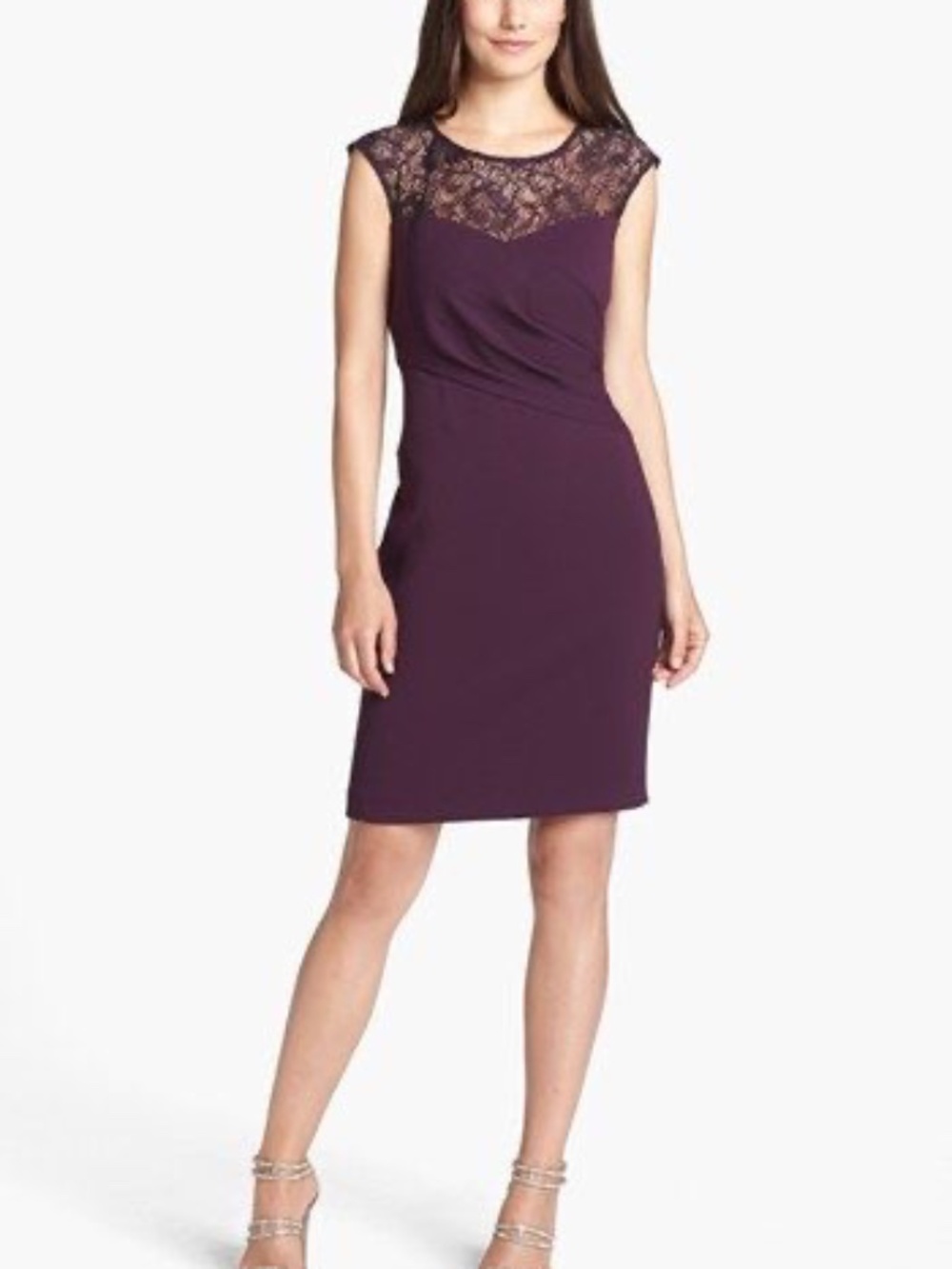 Calvin Klein purple Lace Neckline sleeveless sheath dress Sz 4 Wedding Guest